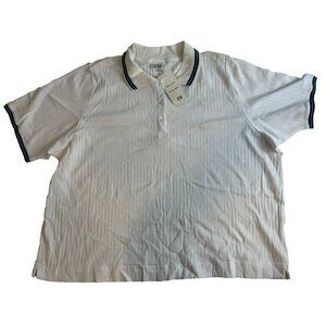Maria Plus Women's White Ribbed Collared Polo Shirt with Stripe Accents Size 2X